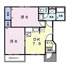 ホワイトルームカワイI 1階2DKの間取り