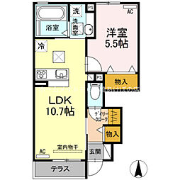 プランドールVII　B棟 1階1LDKの間取り
