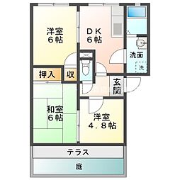 サンハイムみどり　B棟 1階3DKの間取り