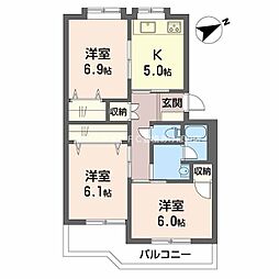 ハイツしらい 1階3Kの間取り