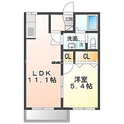 ローズハイツ 2階1LDKの間取り