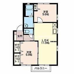 ボナール篠原A 2階2LDKの間取り