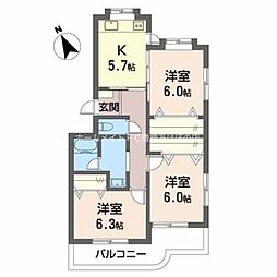ハイツサンスカイ 4階3Kの間取り