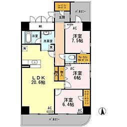 アン・ソレイユ 13階3LDKの間取り