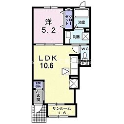 サンアニメート 1階1LDKの間取り