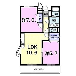 ハイム牛川通 1階2LDKの間取り
