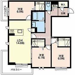 シェ・ブラウゼ北村 3階3LDKの間取り