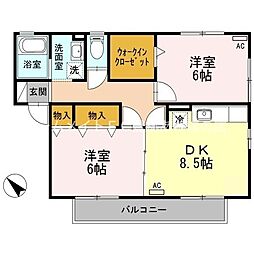 ラ・ファミーユ 2階2DKの間取り