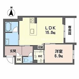 アルフラット オリーブ 1階1LDKの間取り