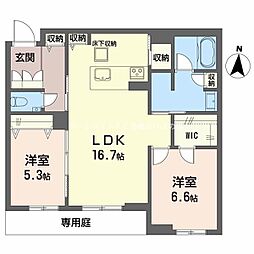 アルフラット オリーブ 1階2LDKの間取り
