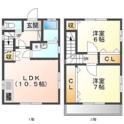 リレーション西小鷹野　C棟 1階2LDKの間取り