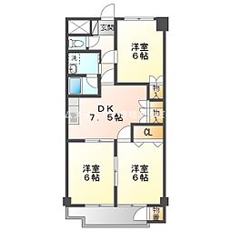 白河ハイツ 6階3DKの間取り