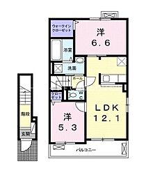 プランドール　スギA 2階2LDKの間取り