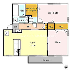 リビングタウン下地　B 1階2LDKの間取り