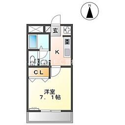 グリーンベル五番館 2階1Kの間取り