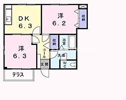 エクセル58B 1階2DKの間取り