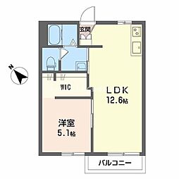 タウニイ西柱 2階1LDKの間取り