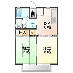 アイリス中村 2DKの間取図画像