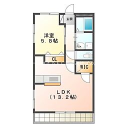 ブロードタウン神野C 1LDKの間取図画像