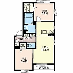 アンヴェリール飯野 2LDKの間取図画像