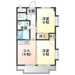 クレール壱番館 2DKの間取図画像