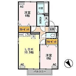 リビングタウン下地F 2LDKの間取図画像