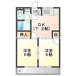 トーシンハイツ向山 2DKの間取図画像