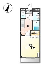 グランディール中浜 1Kの間取図画像
