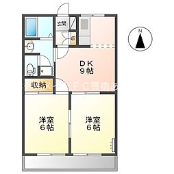 ヒルトップ内張 2DKの間取図画像