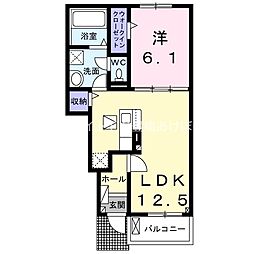 フェリックスコート西内張サウス 1LDKの間取図画像