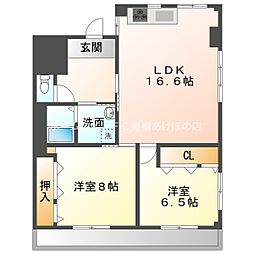 パルタウン小浜 2LDKの間取図画像