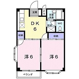 ホワイトルーム飯村D 2DKの間取図画像