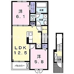 フェリックスコート西内張サウス 2LDKの間取図画像