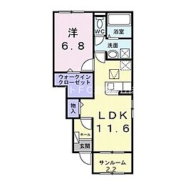 リバーサイドB 1LDKの間取図画像