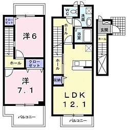 フラン・ベル 2LDKの間取図画像