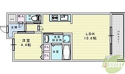 スプランディッド新大阪キャトル 1DKの間取図画像