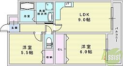 センターヒル千舟 2LDKの間取図画像