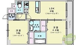 エステムコート新大阪9グランブライト 2LDKの間取図画像