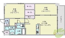 コゥジィコート御幣島駅前 2LDKの間取図画像
