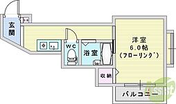 グローリーワン 1Kの間取図画像