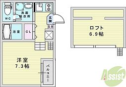 アールグレイス塚本 1Kの間取図画像
