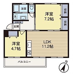 竹山団地4318号棟 2LDKの間取図画像