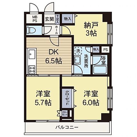 【間取り図】2面バルコニーで陽当たり良好♪