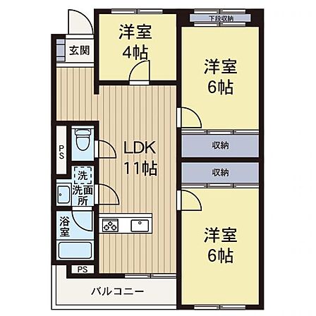 【間取り図】広々とした3LDK