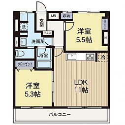 コーポ日吉台 2LDKの間取図画像