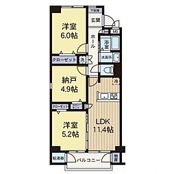 三ツ沢ハイタウン3号棟 2SLDKの間取図画像