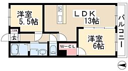 近藤ハイツ 1階2LDKの間取り