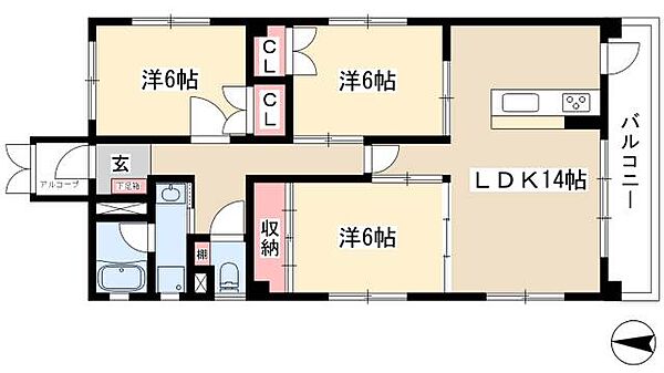 ビラ三秀上前津 ｜愛知県名古屋市中区上前津1丁目(賃貸マンション3LDK・5階・72.96㎡)の写真 その2