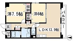 ドエル植田山 3階2LDKの間取り