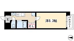 クレスト覚王山 2階1Kの間取り